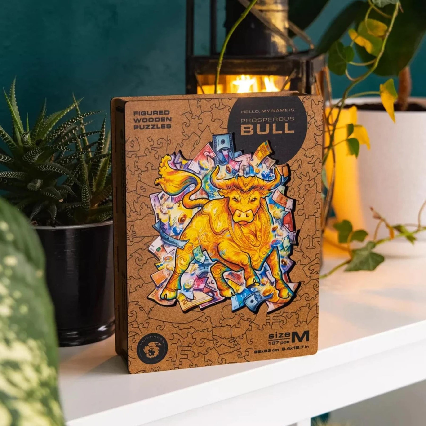 Prosperous Bull 102 Piece Shaped Wooden Jigsaw Puzzle