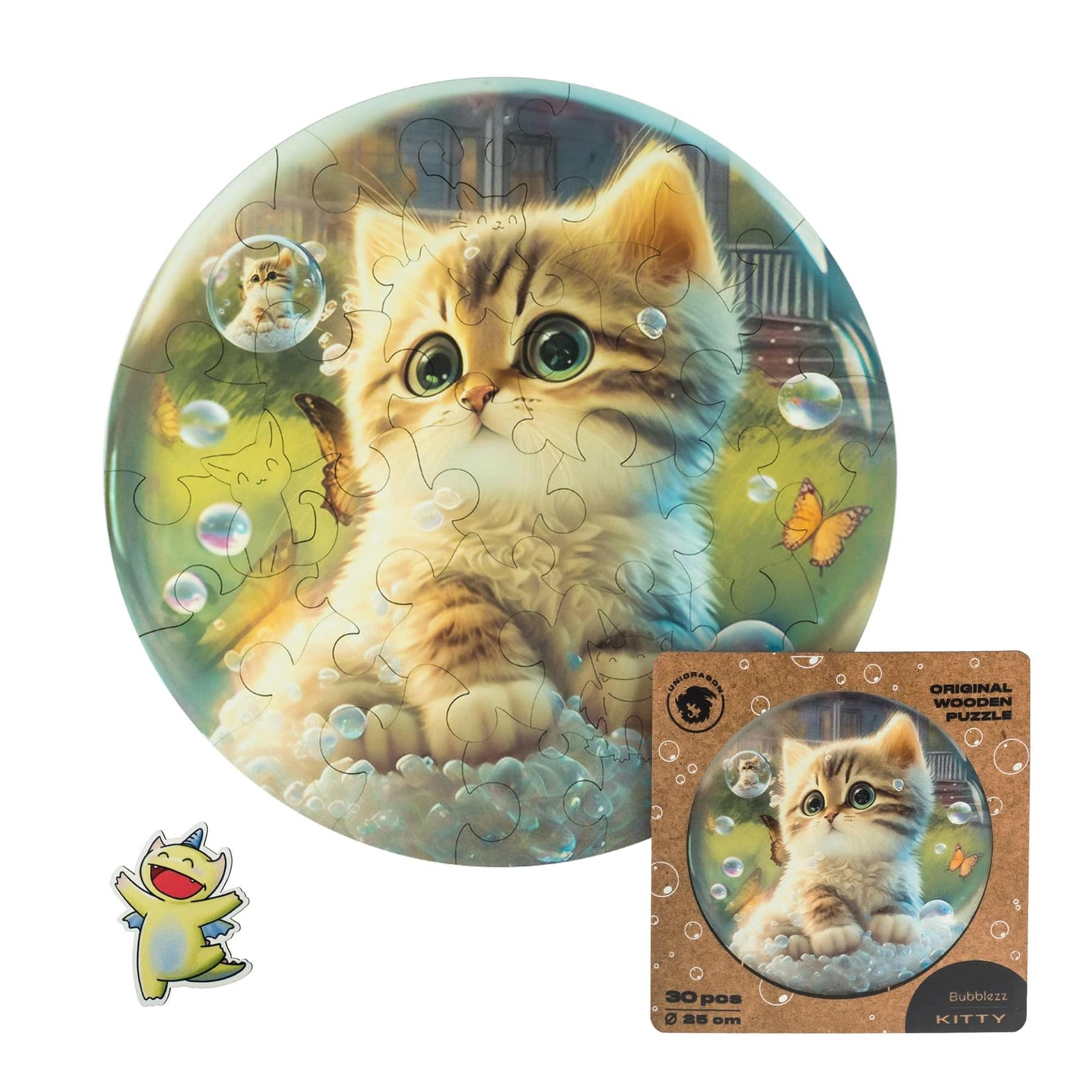 Kitty Bubblezz Round 30 Piece Wooden Jigsaw Puzzle