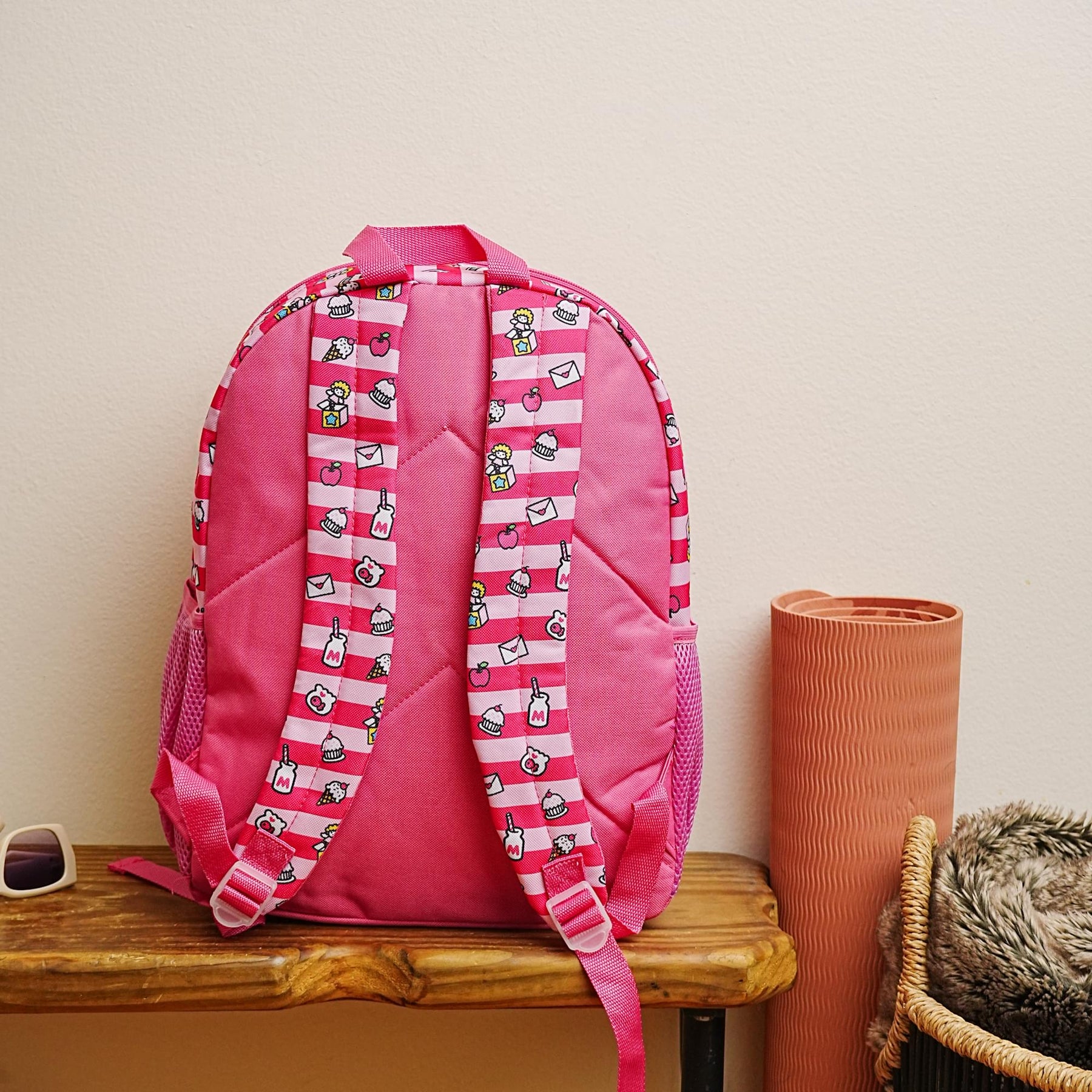 Sanrio Hello Kitty Pink Striped 16 Inch Backpack with Front Pocket