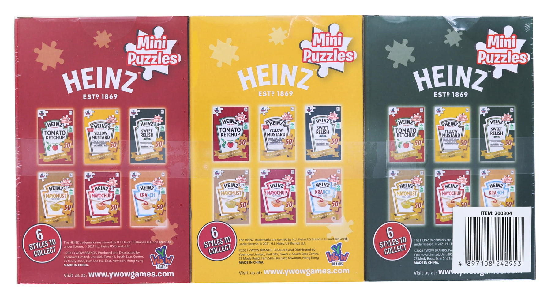Heinz Sauces 50 Piece Jigsaw Puzzle 3-Pack | Relish | Mustard | Ketchup