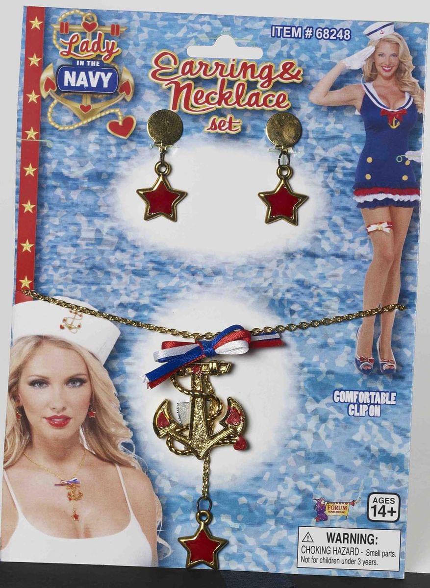 Lady In The Navy Gold Costume Earring & Necklace Set
