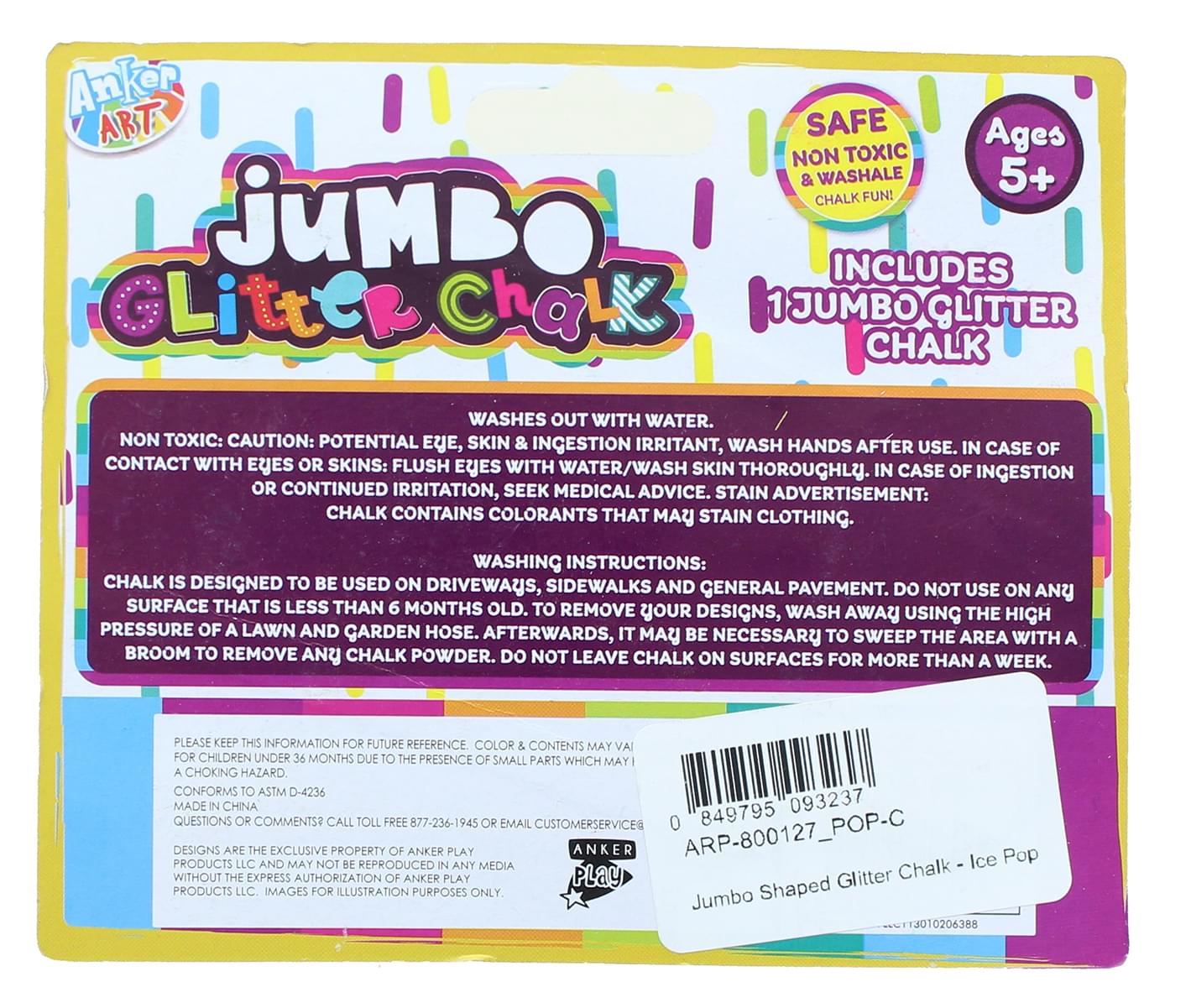Jumbo Shaped Glitter Sidewalk Chalk | Ice Pop