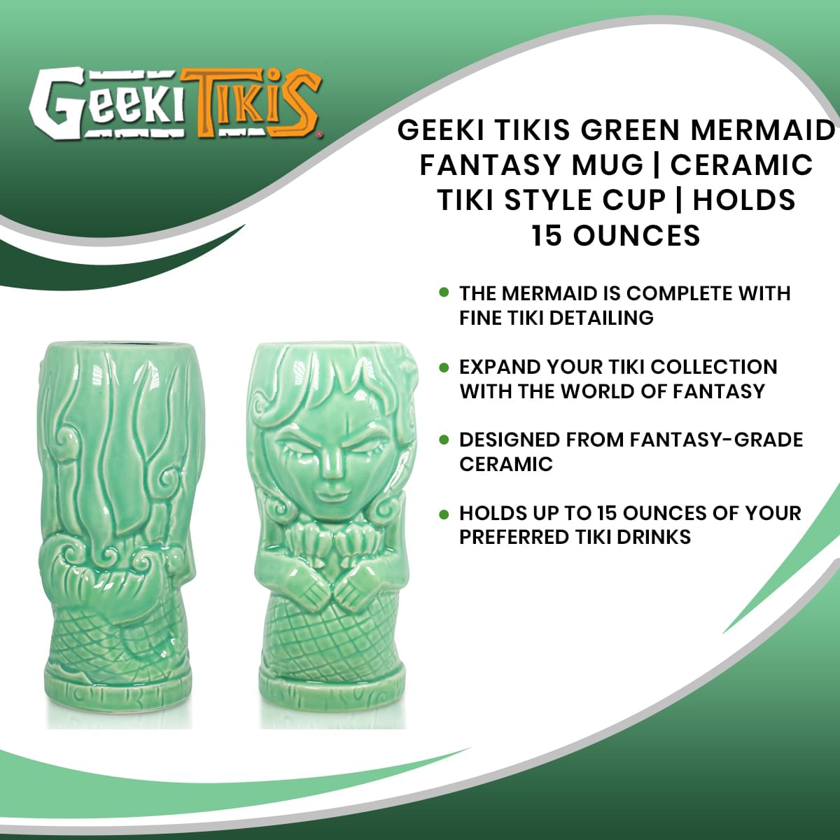 Geeki Tikis Green Mermaid Fantasy Mug | Ceramic Tiki Style Cup | Holds 15 Ounces