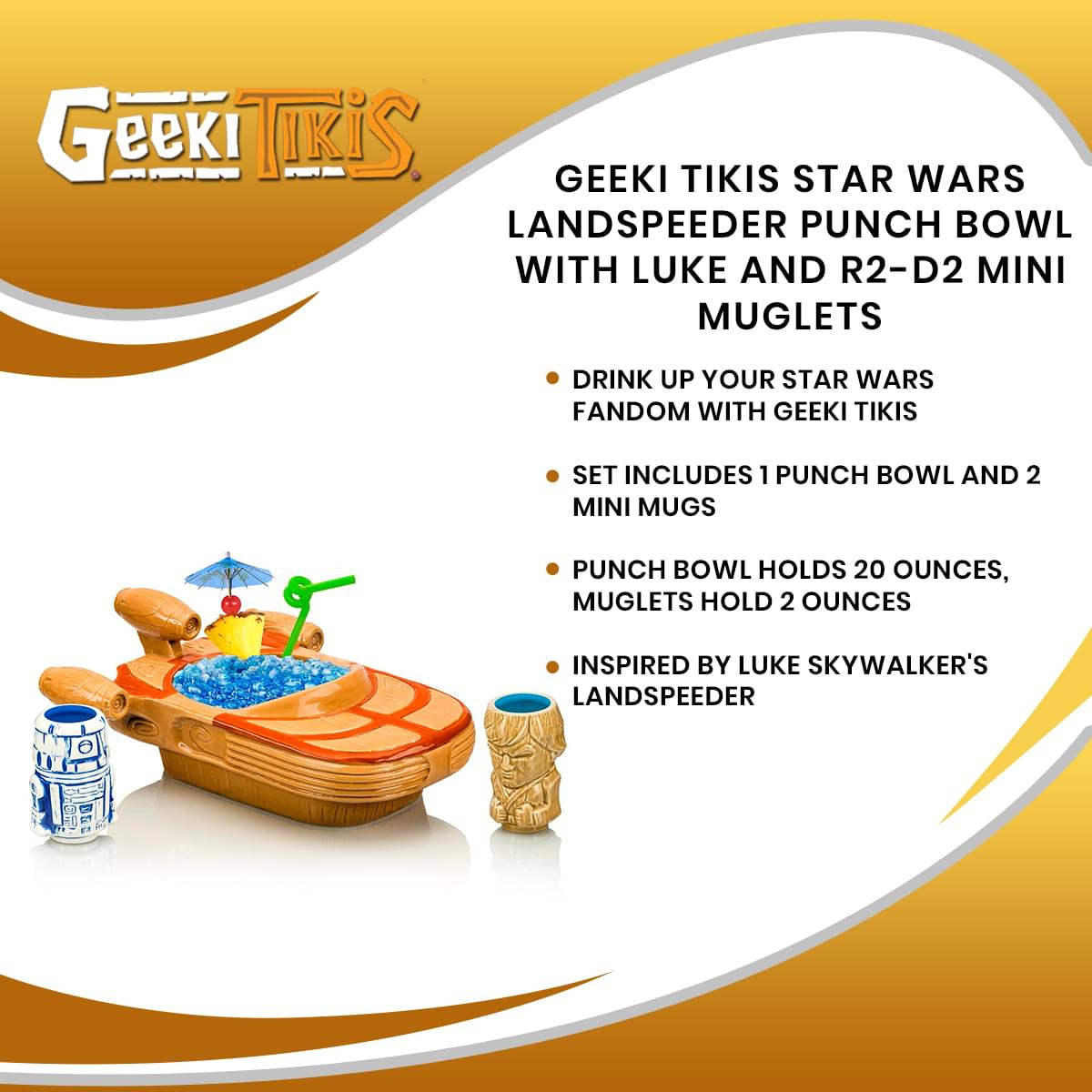 Geeki Tikis Star Wars Landspeeder Punch Bowl with Luke and R2-D2 Mini Muglets
