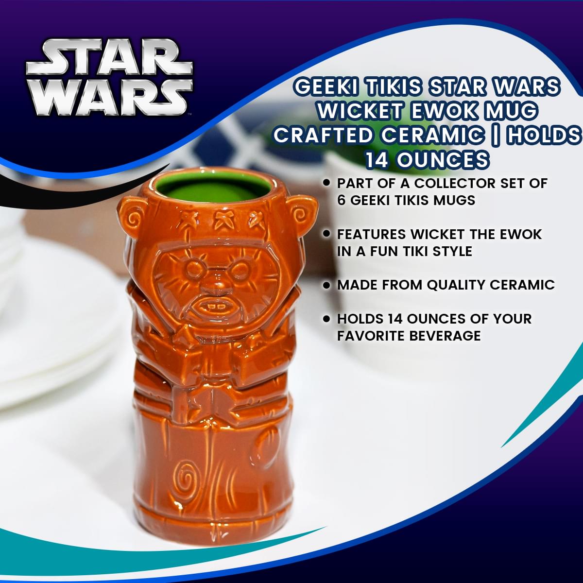 Geeki Tikis Star Wars Wicket Ewok Mug | Crafted Ceramic | Holds 14 Ounces