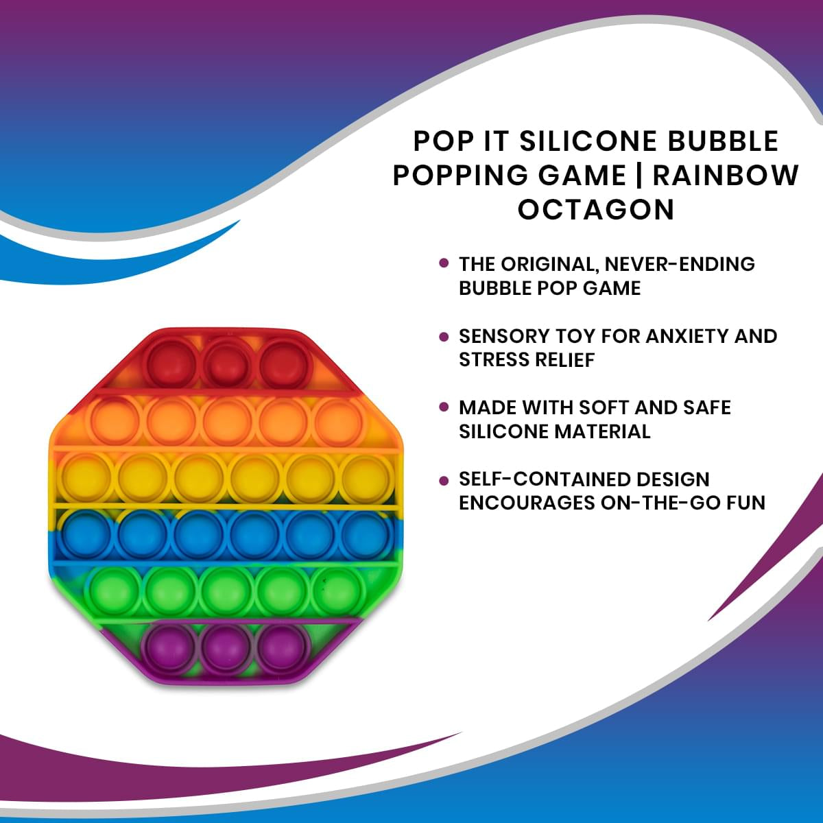 Pop Fidget Toy Silicone Bubble Popping Game | Rainbow Octagon