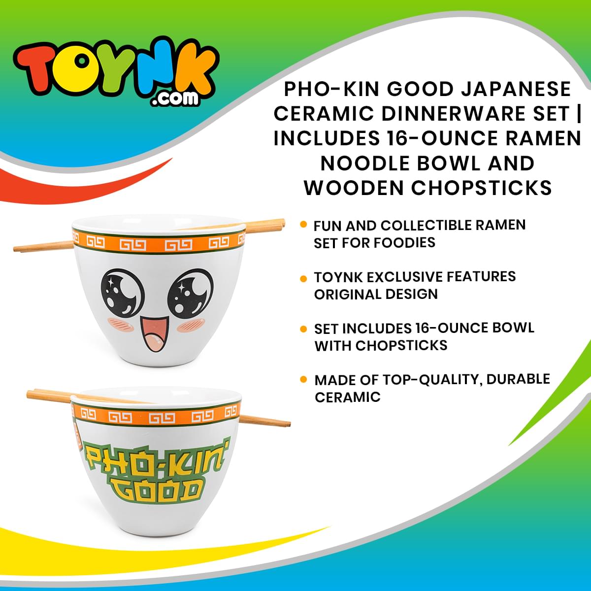 Bowl Bop Pho-Kin Good Japanese Dinnerware Set | 16-Ounce Ramen Bowl, Chopsticks