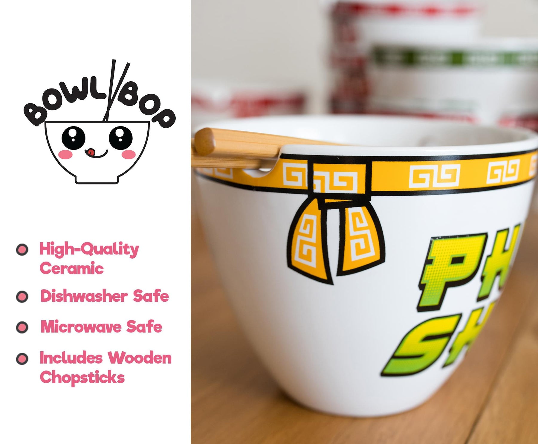 Bowl Bop Pho Sho Japanese Dinnerware Set | 16-Ounce Ramen Bowl, Chopsticks