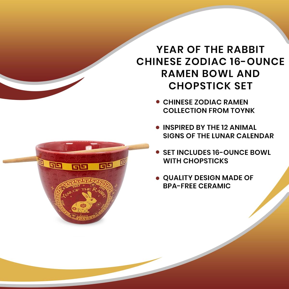 Year Of The Rabbit Chinese Zodiac 16-Ounce Ramen Bowl and Chopstick Set