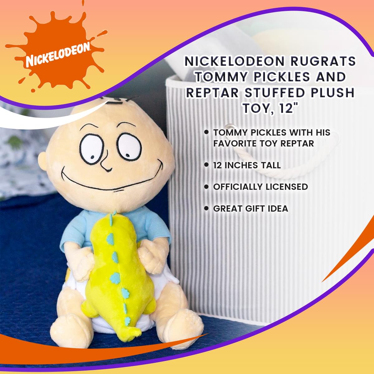 Nickelodeon Rugrats Tommy Pickles and Reptar Stuffed Plush Toy, 12"
