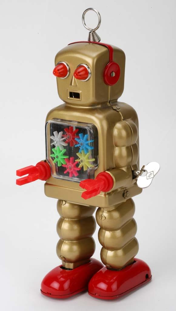 Vintage Style 10" Tin High-Wheel Robot Gold