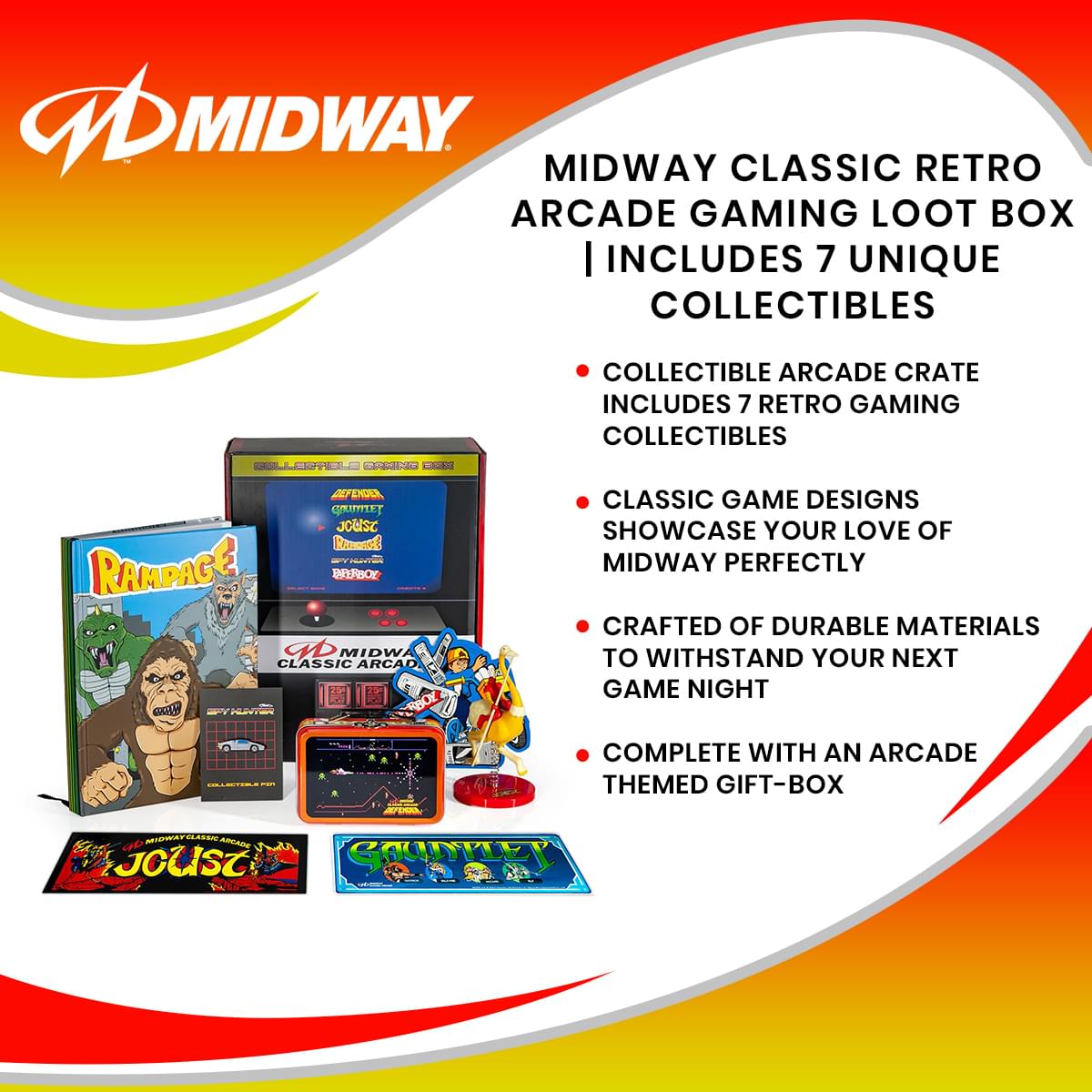 Midway Classic Retro Arcade Gaming Loot Box | Includes 7 Unique Collectibles