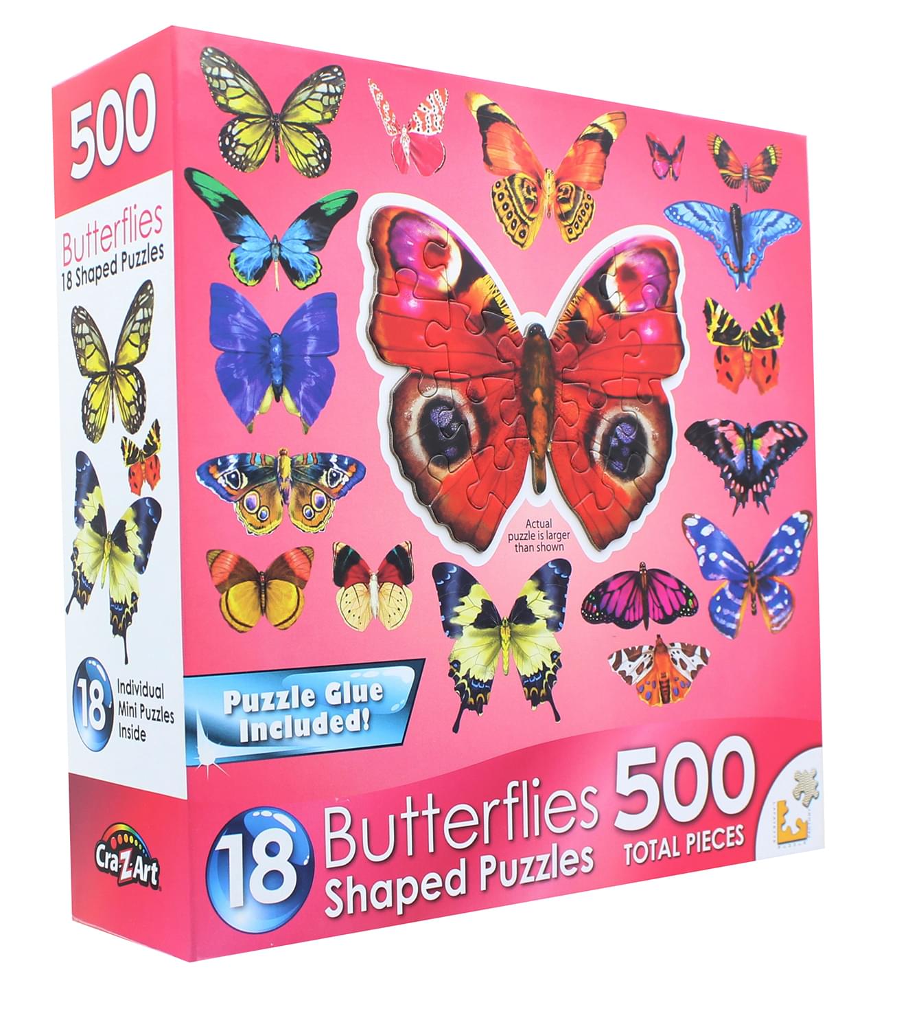 Butterflies III | 18 Mini Shaped Jigsaw Puzzles | 500 Color Coded Pieces