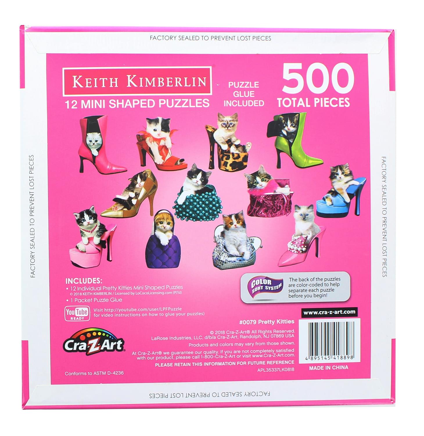 Pretty Kitties | 12 Mini Shaped Jigsaw Puzzles | 500 Color Coded Pieces