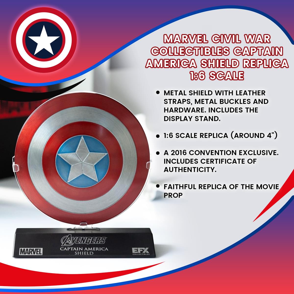 Marvel Civil War Collectibles Captain America Shield Replica | 1:6 Scale