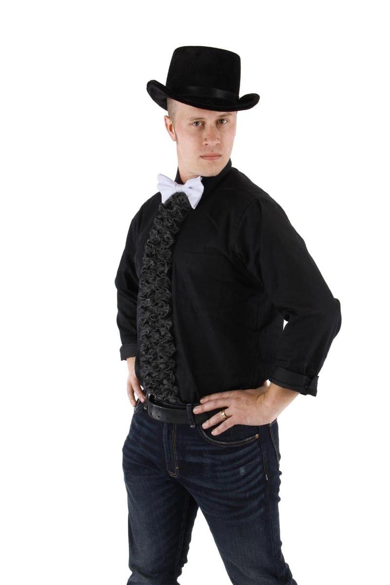 24" Insta-Tux Costume Ruffle & Bow Tie Adult: Black Ruffle & White Tie