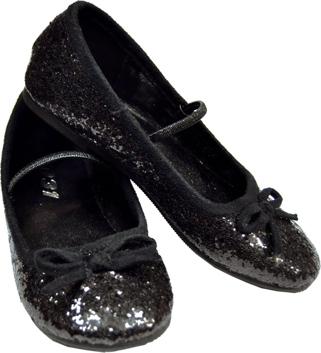 Flat Glitter Ballet Child Costume Shoes, Black