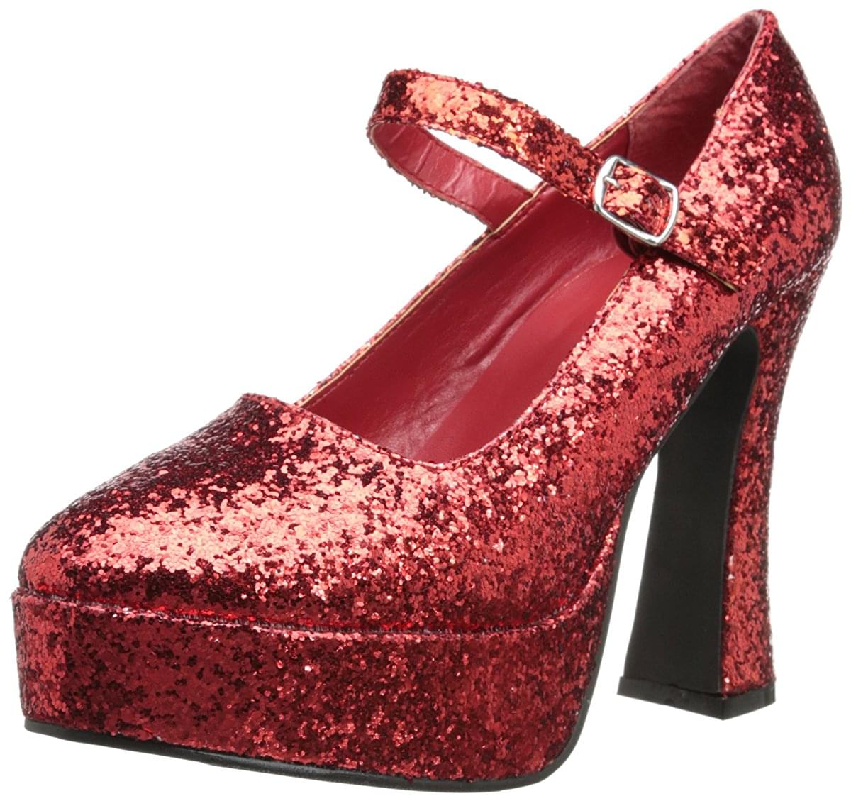 Mary Jane Women's Costume Platform Shoe, Glitter Red
