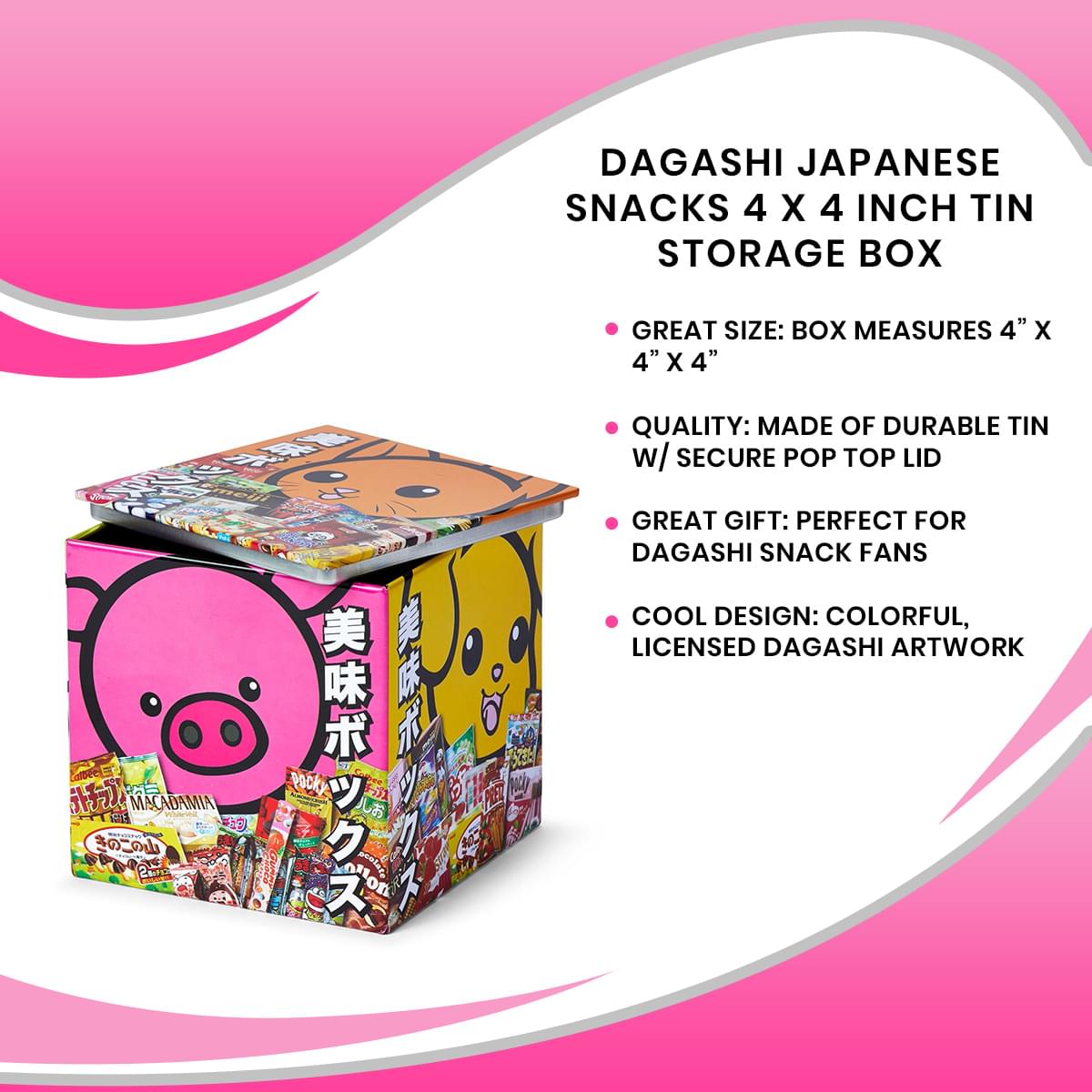 Dagashi Anime Otaku Japanese Snacks 4 x 4 Inch Tin Storage Box