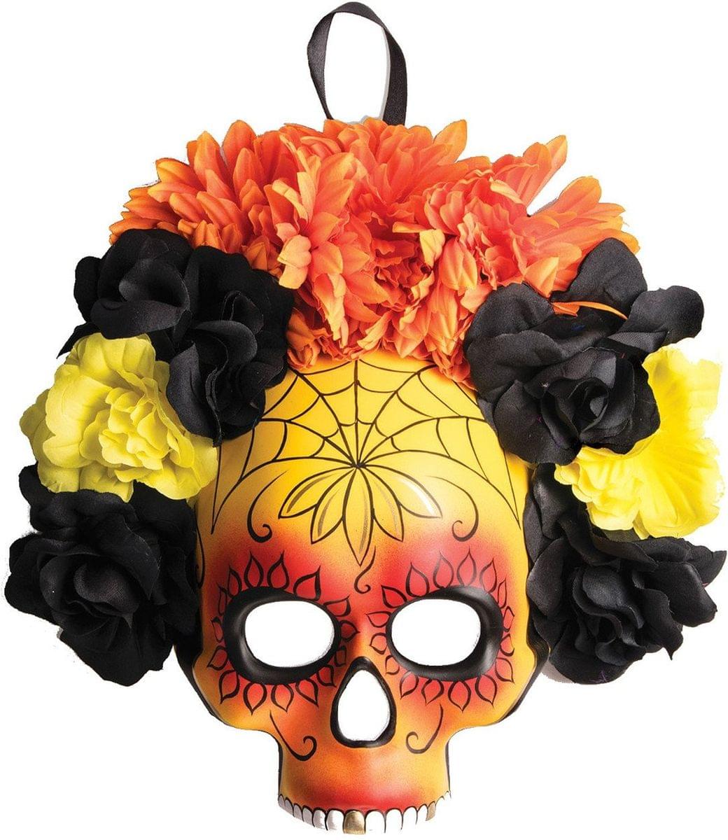 Day Of The Dead Costume Mask With Teeth Yellow/Orange Adult