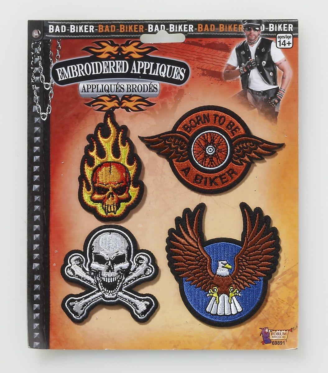 Biker Embroidered Applique 4 Pack Costume Accessory