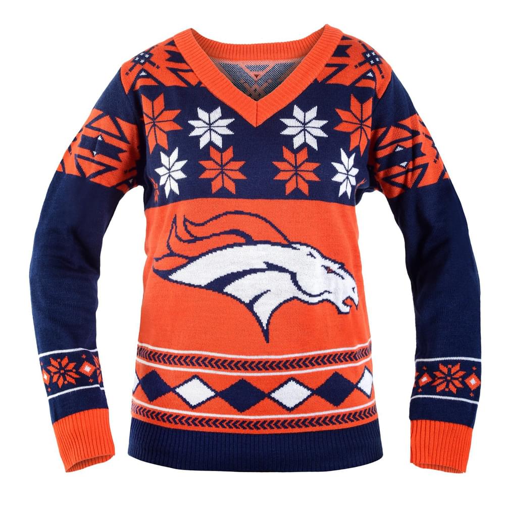 Denver Broncos NFL Women's Big Logo V-Neck Ugly Christmas Sweater