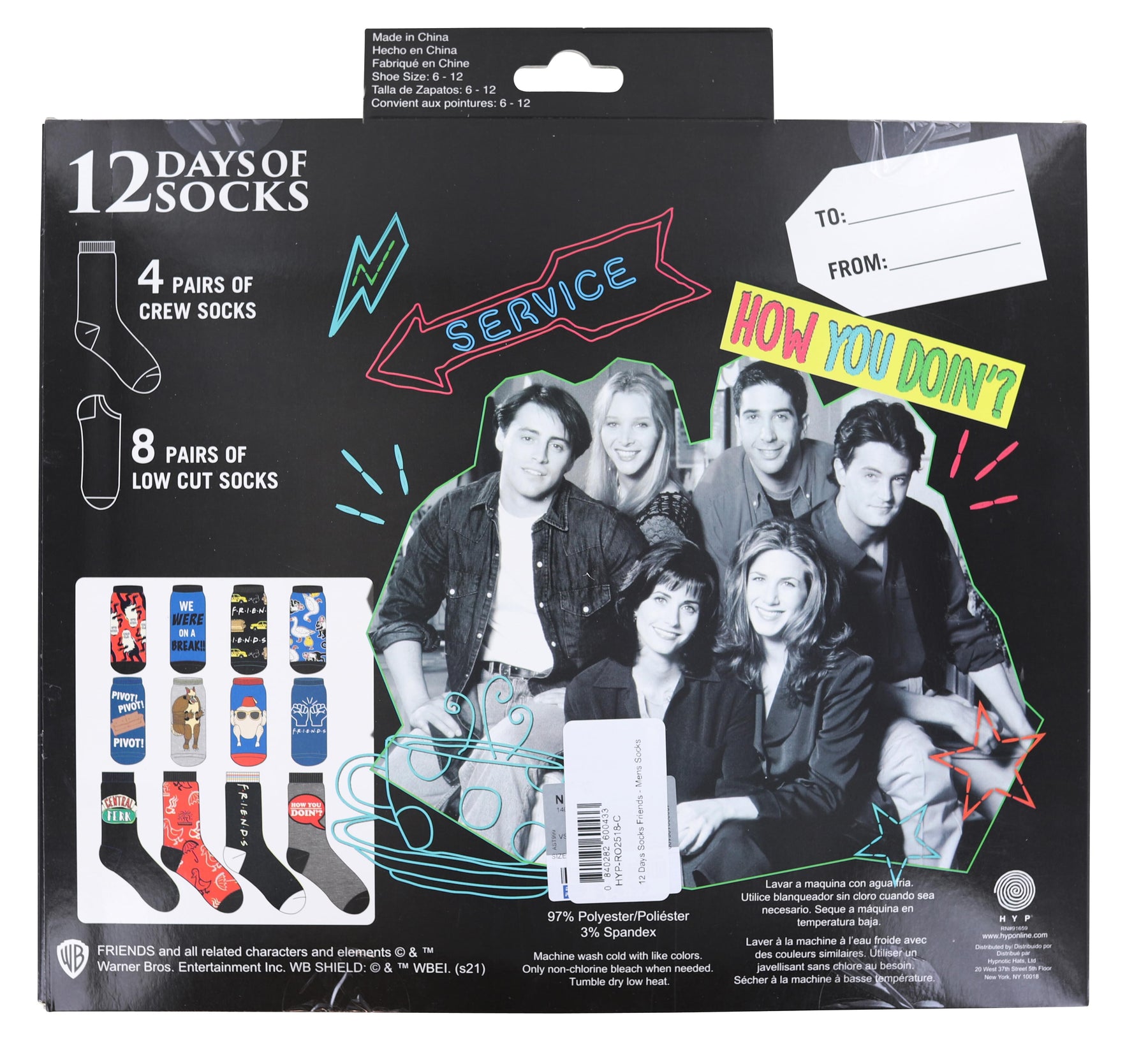 Friends Mens 12 Days of Socks in Advent Gift Box | Set B