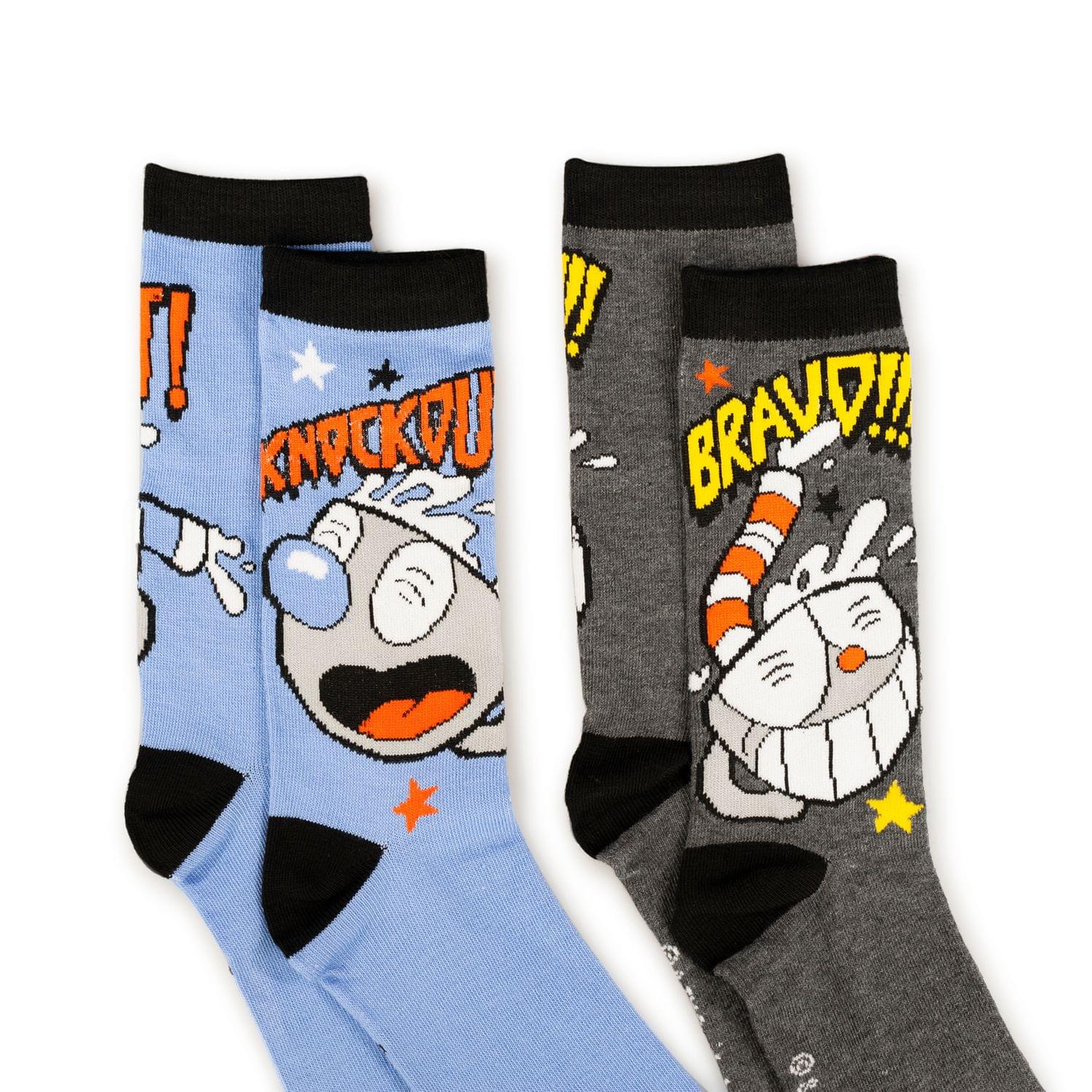 Cuphead Adult Crew Sock | Cuphead and Mugman Socks | 2-Pack Bravo and Knockout