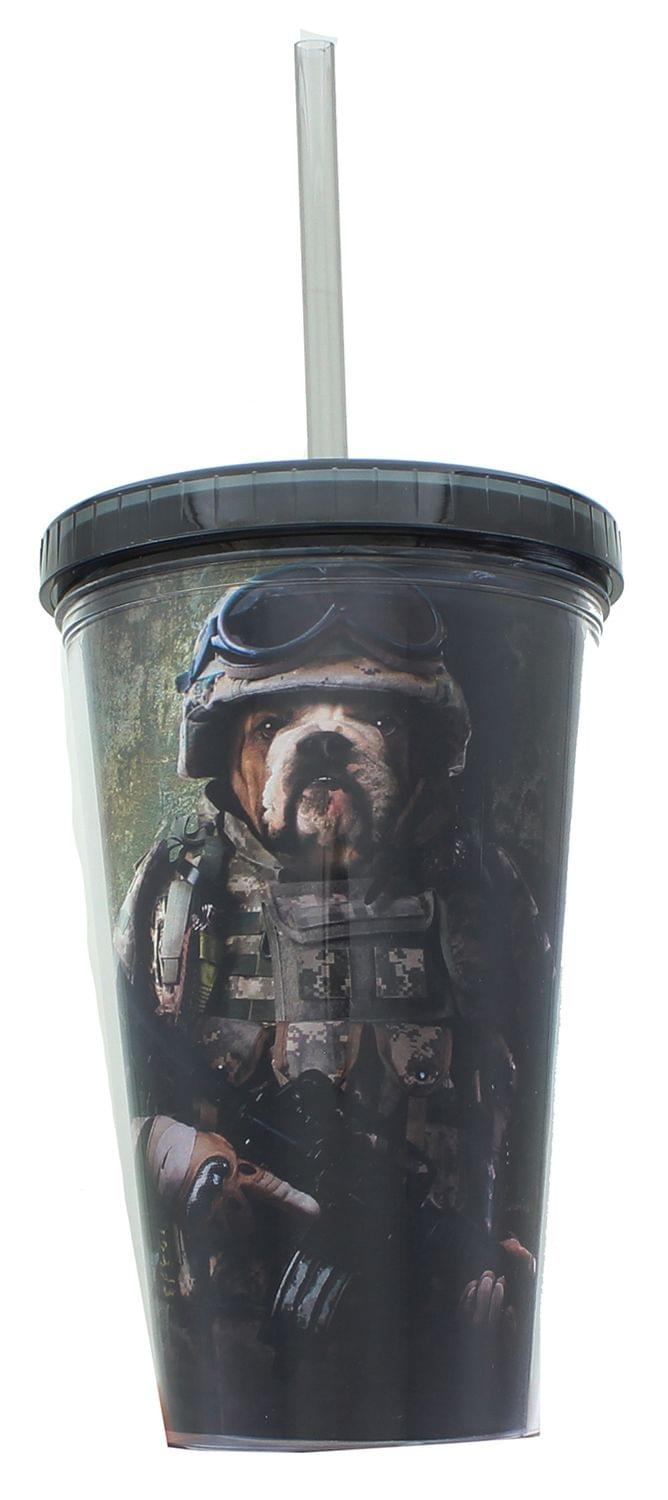 Combat Marine Dog 16oz Carnival Cup w/ Lid & Straw