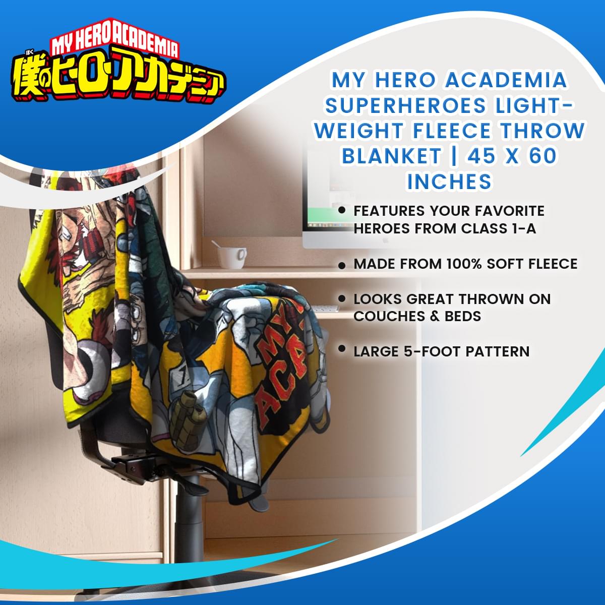My Hero Academia Superheroes Lightweight Fleece Throw Blanket | 45 x 60 Inches