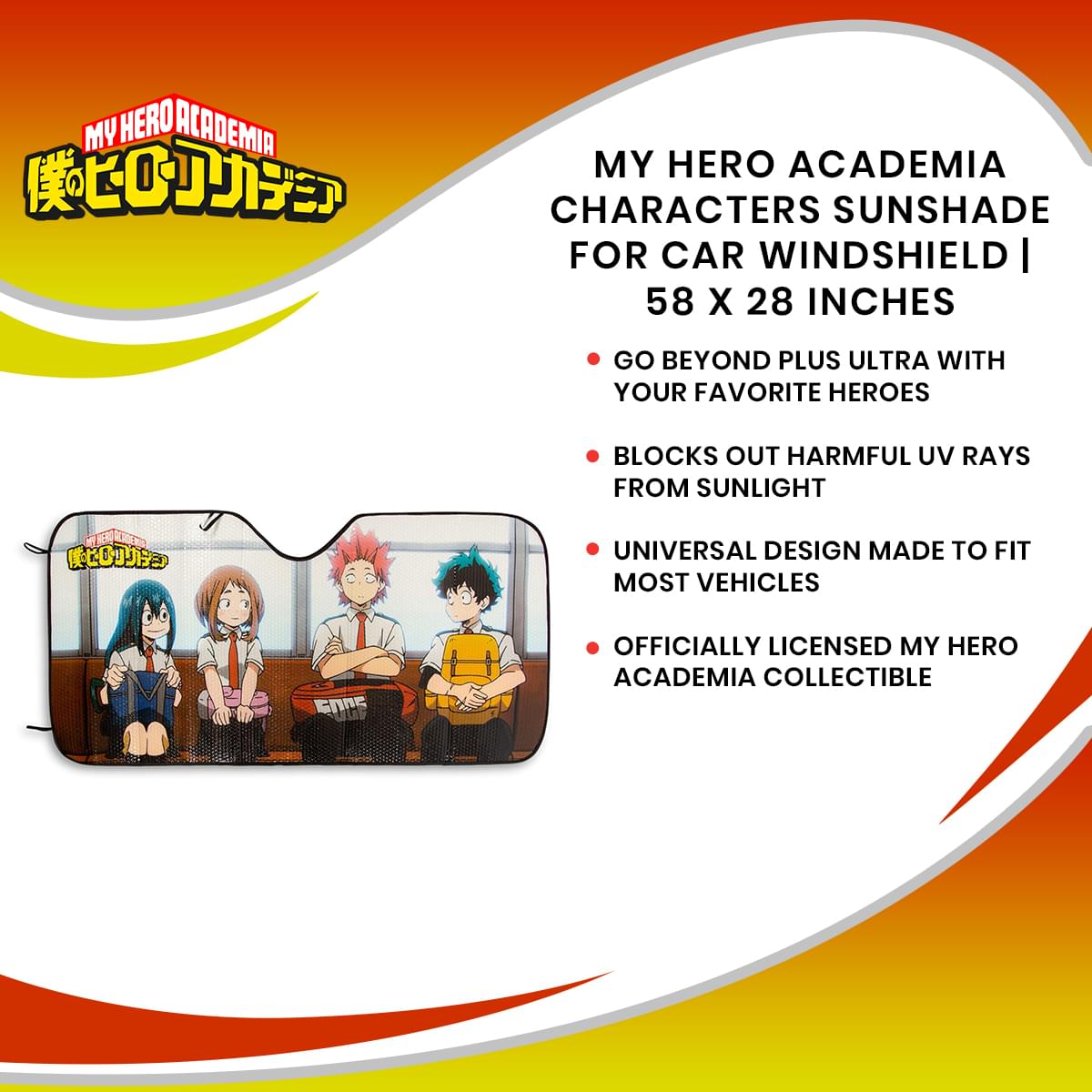 My Hero Academia Characters Sunshade for Car Windshield | 58 x 28 Inches
