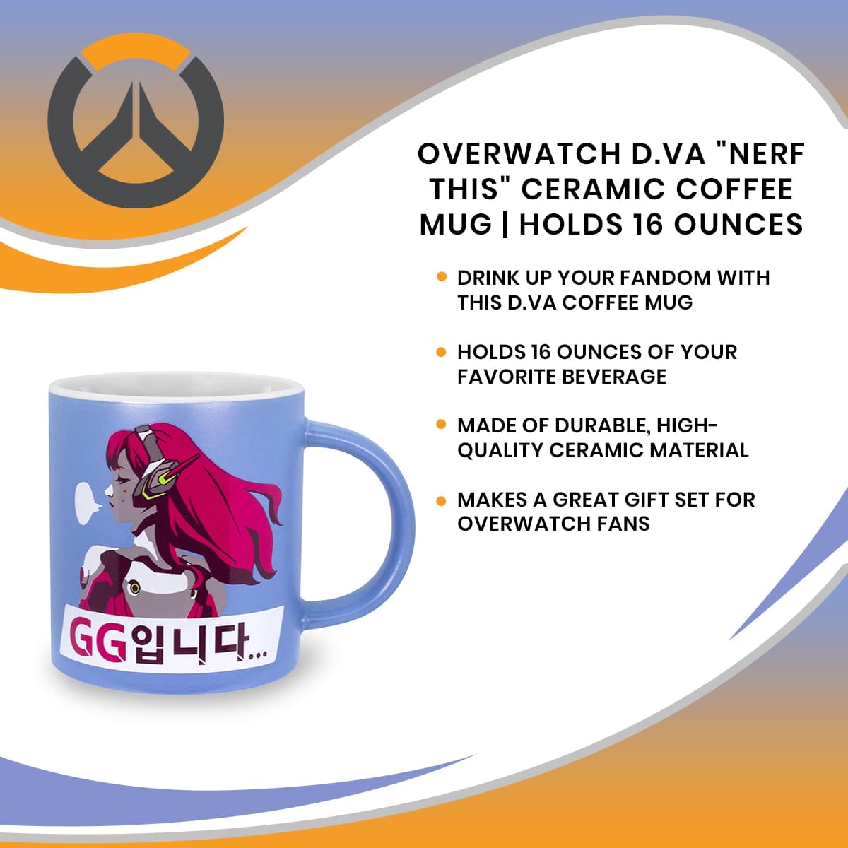 Overwatch D.Va "Nerf This" Ceramic Coffee Mug | Holds 16 Ounces