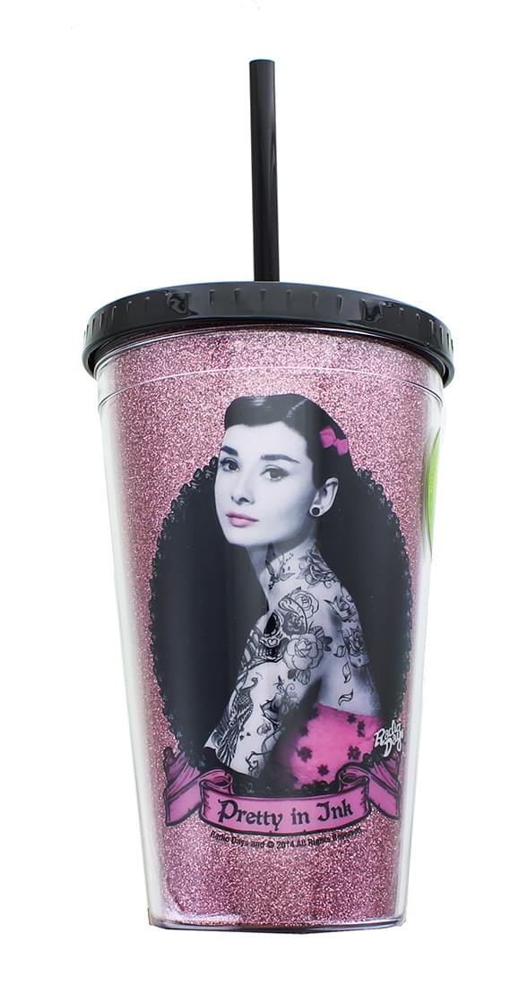Audrey Hepburn Pretty In Ink 16oz Glitter Carnival Cup