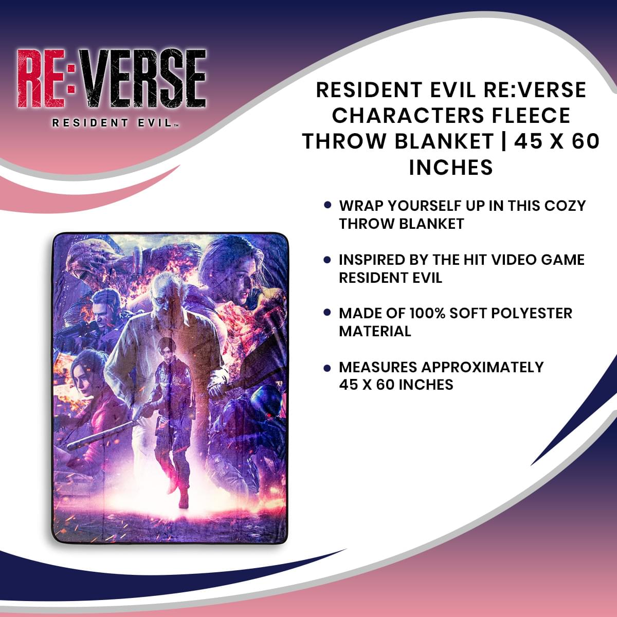 Resident Evil Re:Verse Characters Fleece Throw Blanket | 45 x 60 Inches