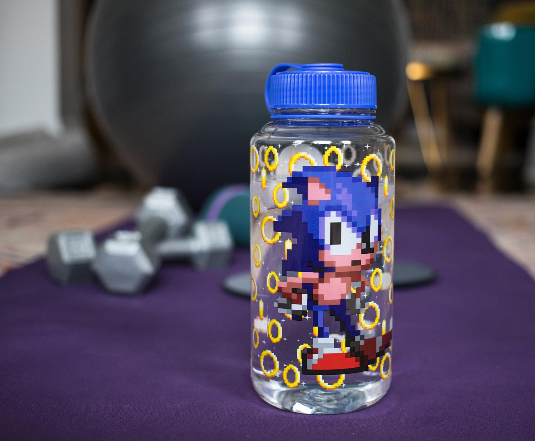 Sonic The Hedgehog Gold Rings Plastic Water Bottle | Holds 32 Ounces