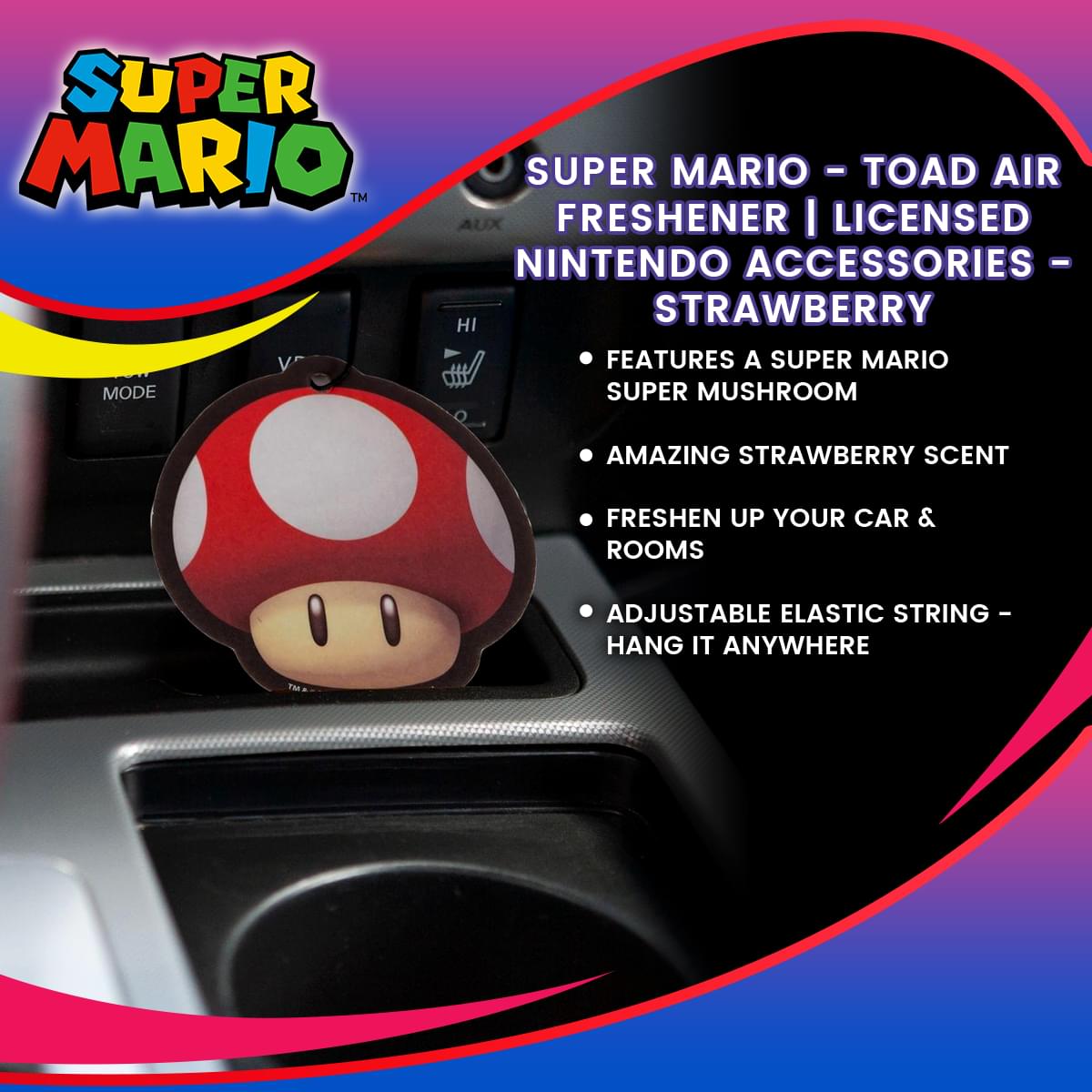 Super Mario - Toad Air Freshener | Licensed Nintendo Accessories - Strawberry
