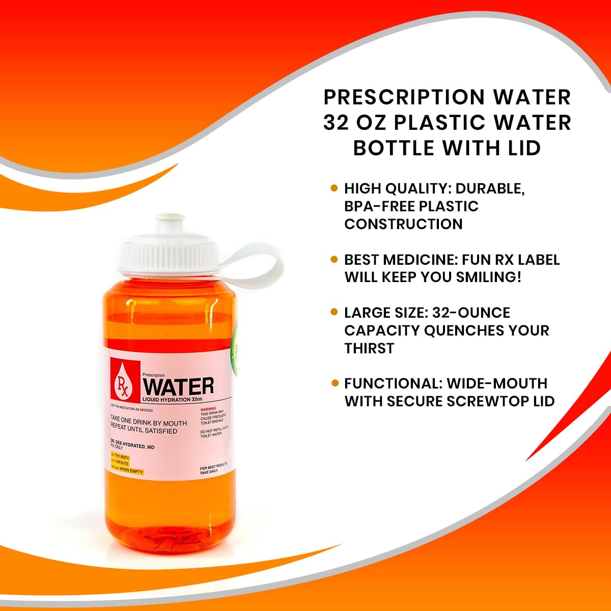 Prescription Water 32 Oz Plastic Water Bottle With Lid