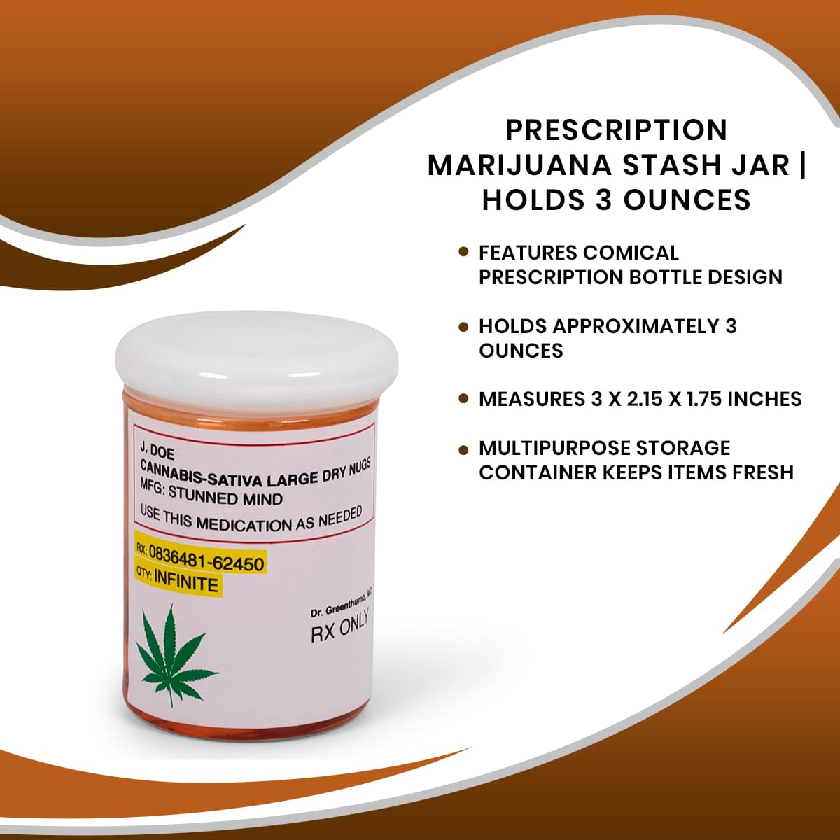 Prescription Marijuana Stash Jar | Holds 3 Ounces