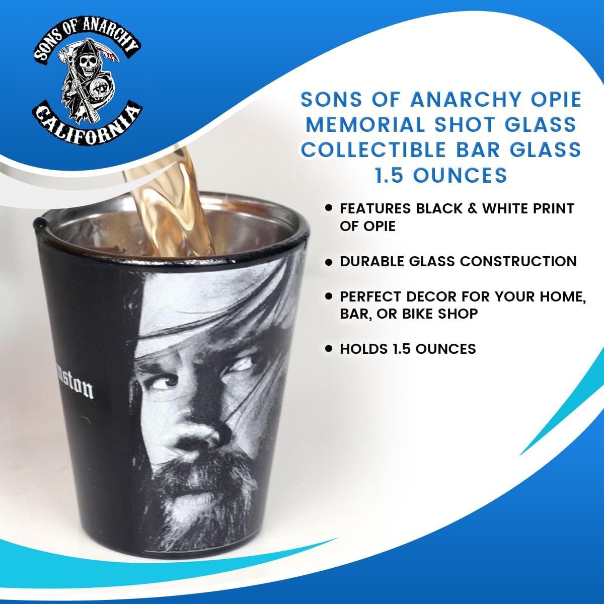 Sons Of Anarchy Opie Memorial Shot Glass | Collectible Bar Glass | 1.5 Ounces