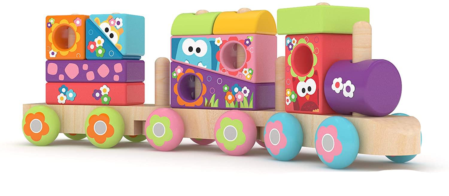 J'adore Wooden Animal Print Stacking Train