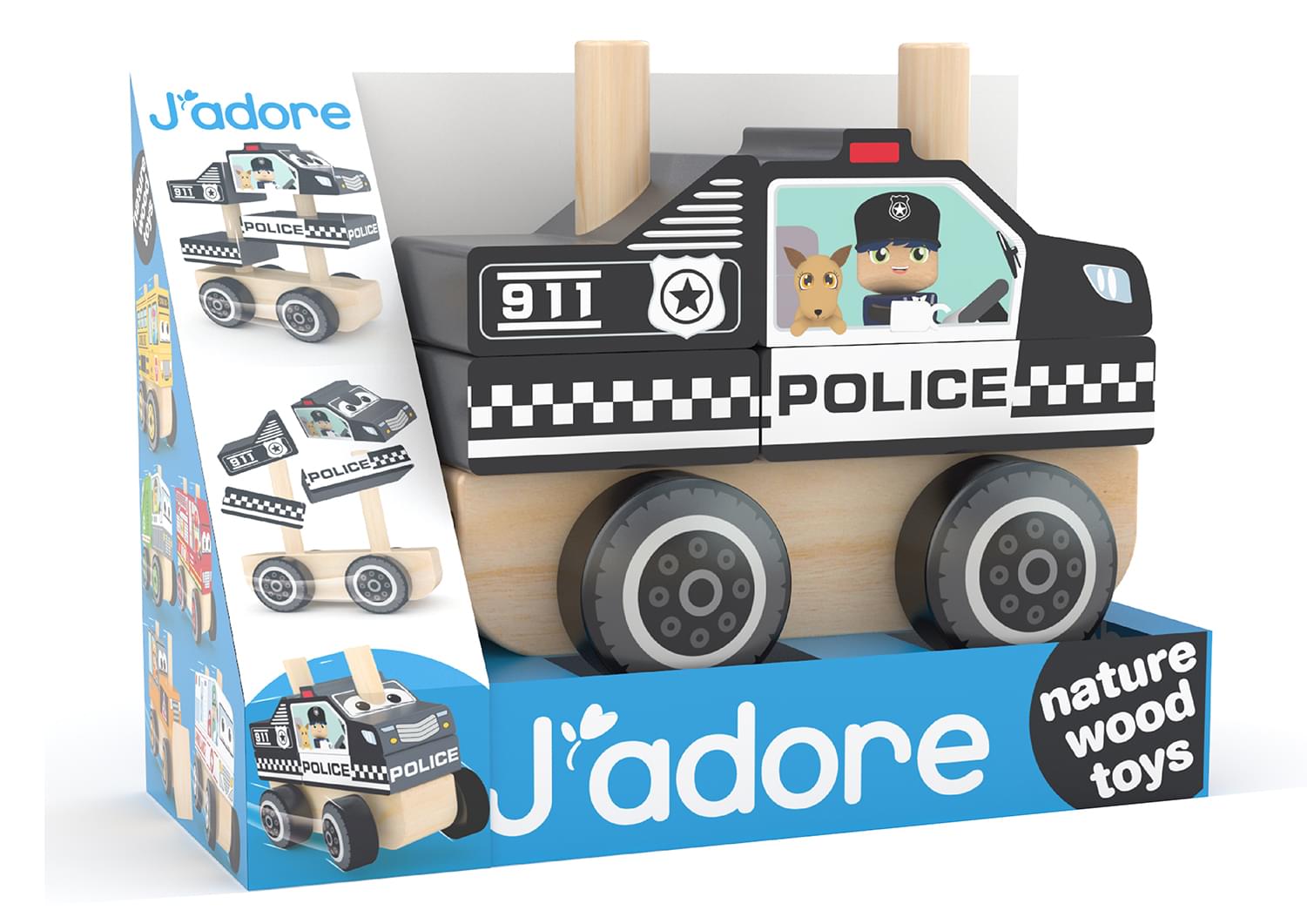 J’adore Police Car Wooden Stacking Toy