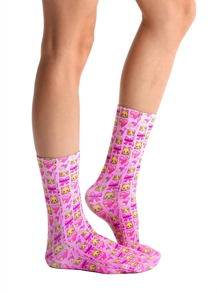 Living Royal Photo Print Crew Socks: Girly Emoji