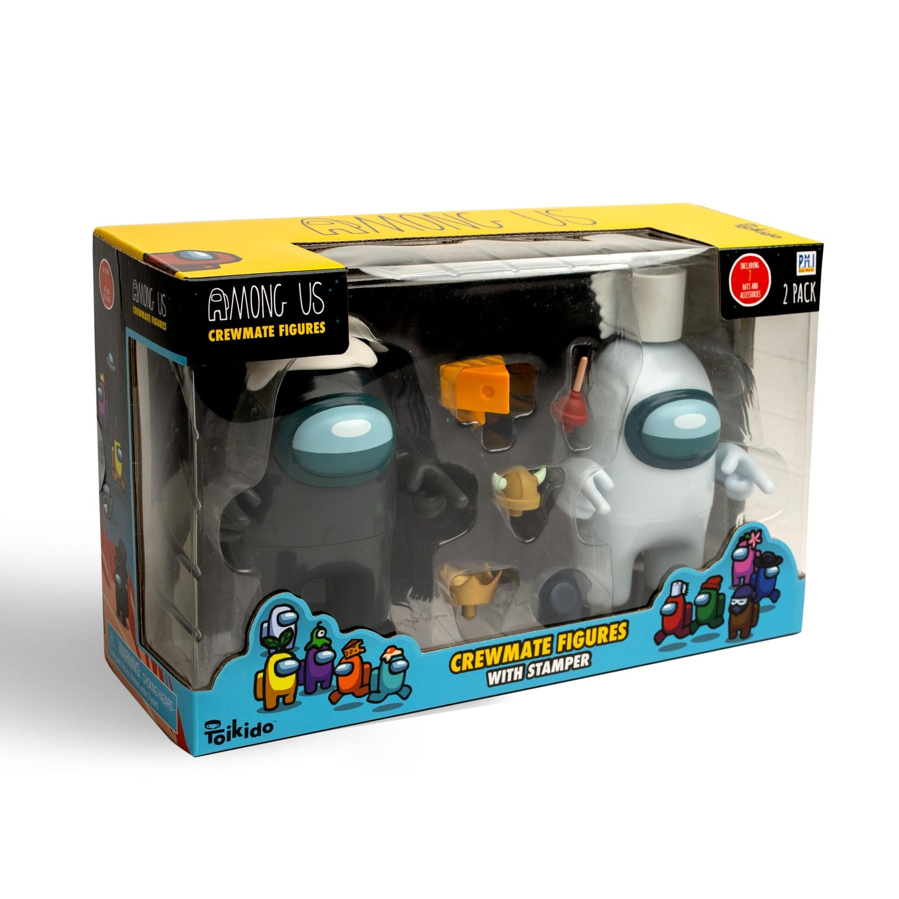 Among Us 4.5 Inch Figure Set with Stampers | Black & White Crewmates