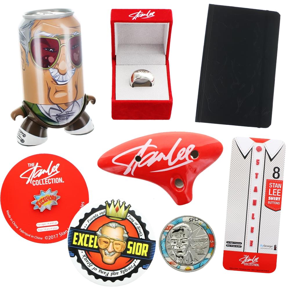 Stan Lee Collector's Bundle with Button Pin, Coin, Replica Ring and More, Set of 8