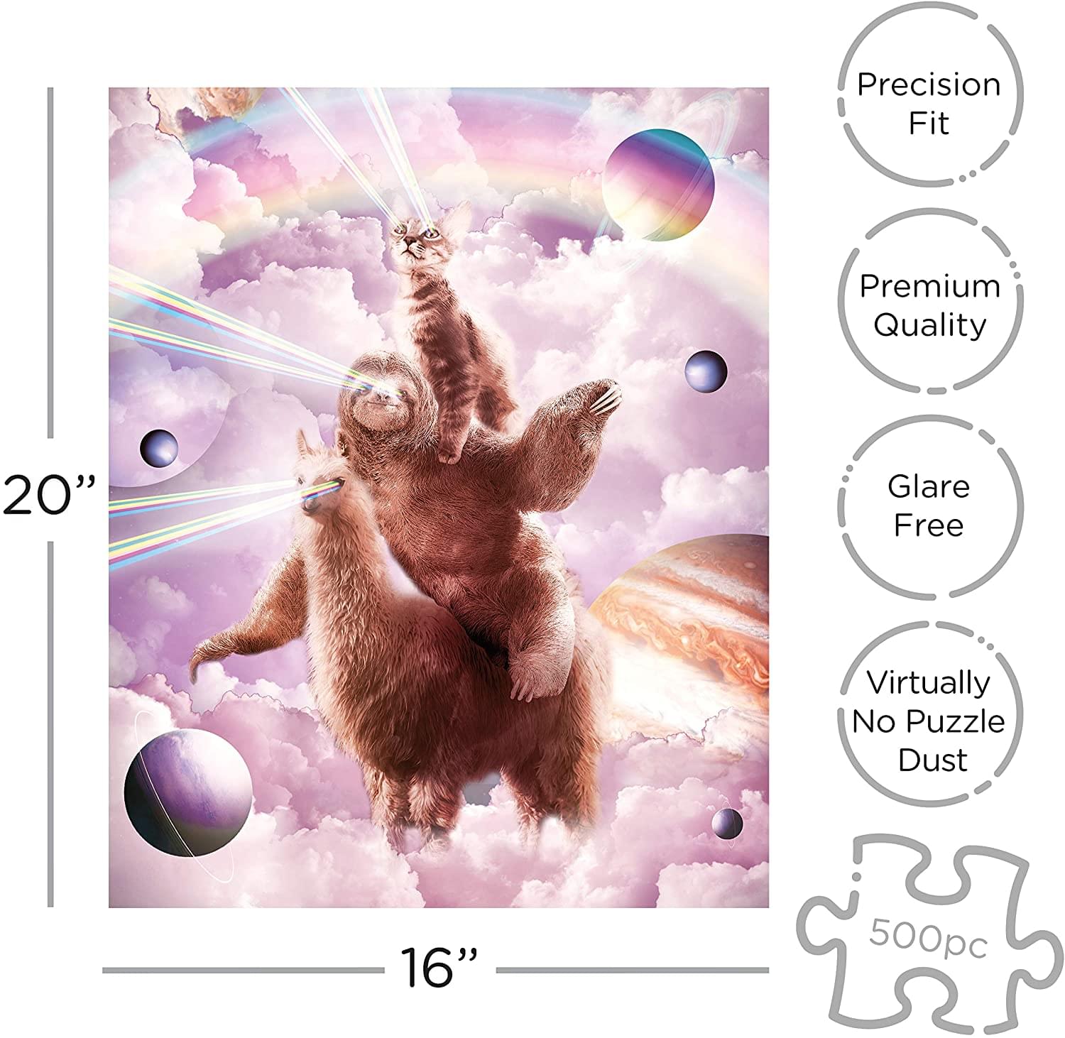 Random Galaxy Laser Eyes Cat Sloth Llama 500 Piece Jigsaw Puzzle