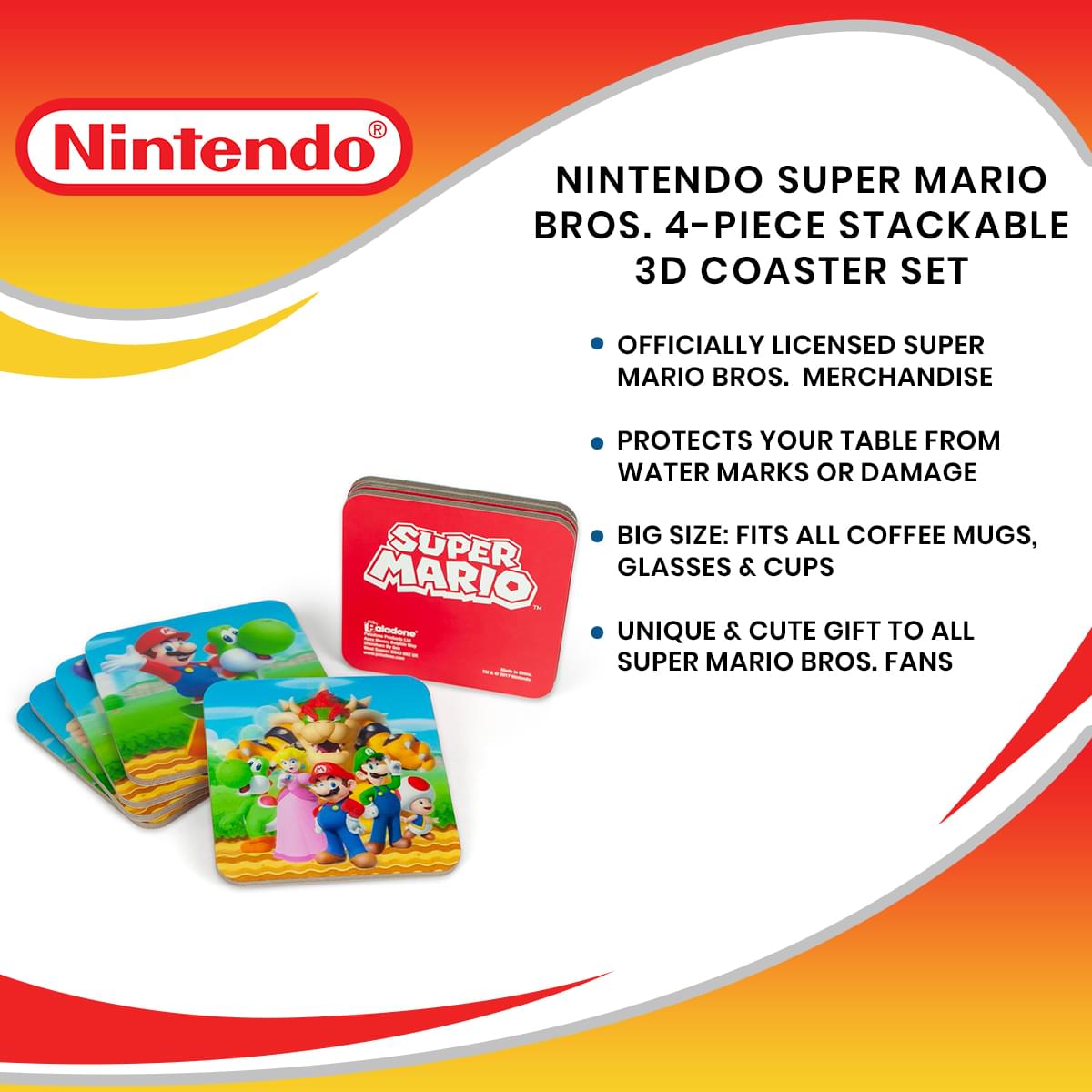 Nintendo Super Mario Bros. 4-Piece Stackable 3D Coaster Set