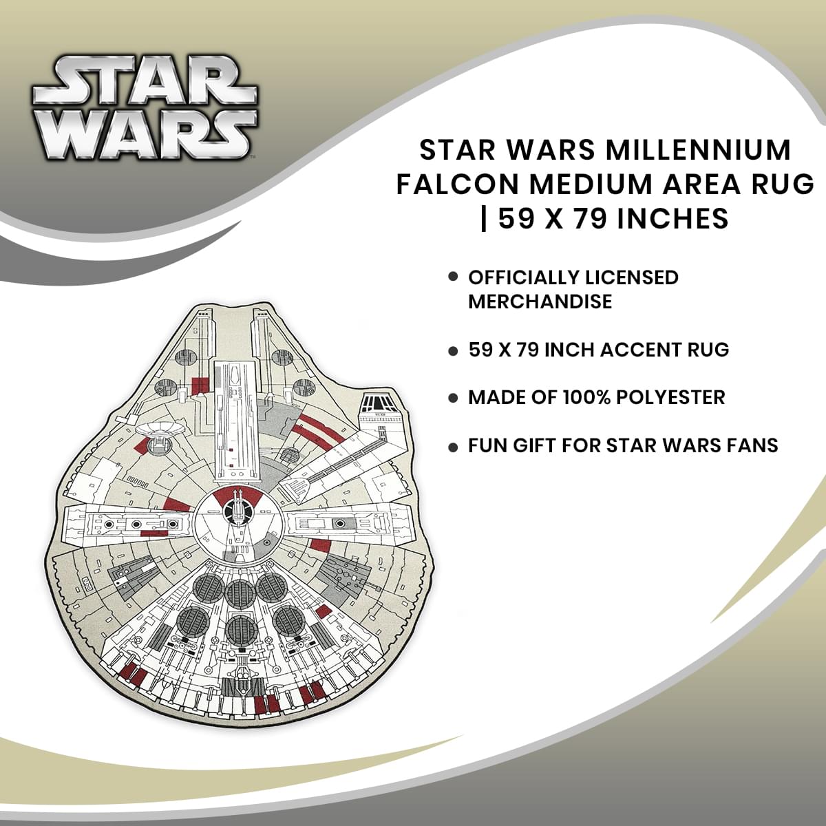Star Wars Millennium Falcon Medium Area Rug | 59 x 79 Inches