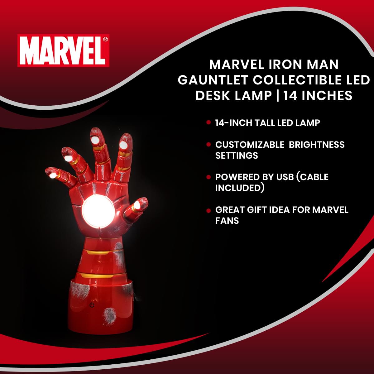 Marvel Iron Man Gauntlet Collectible LED Desk Lamp | 14 Inches