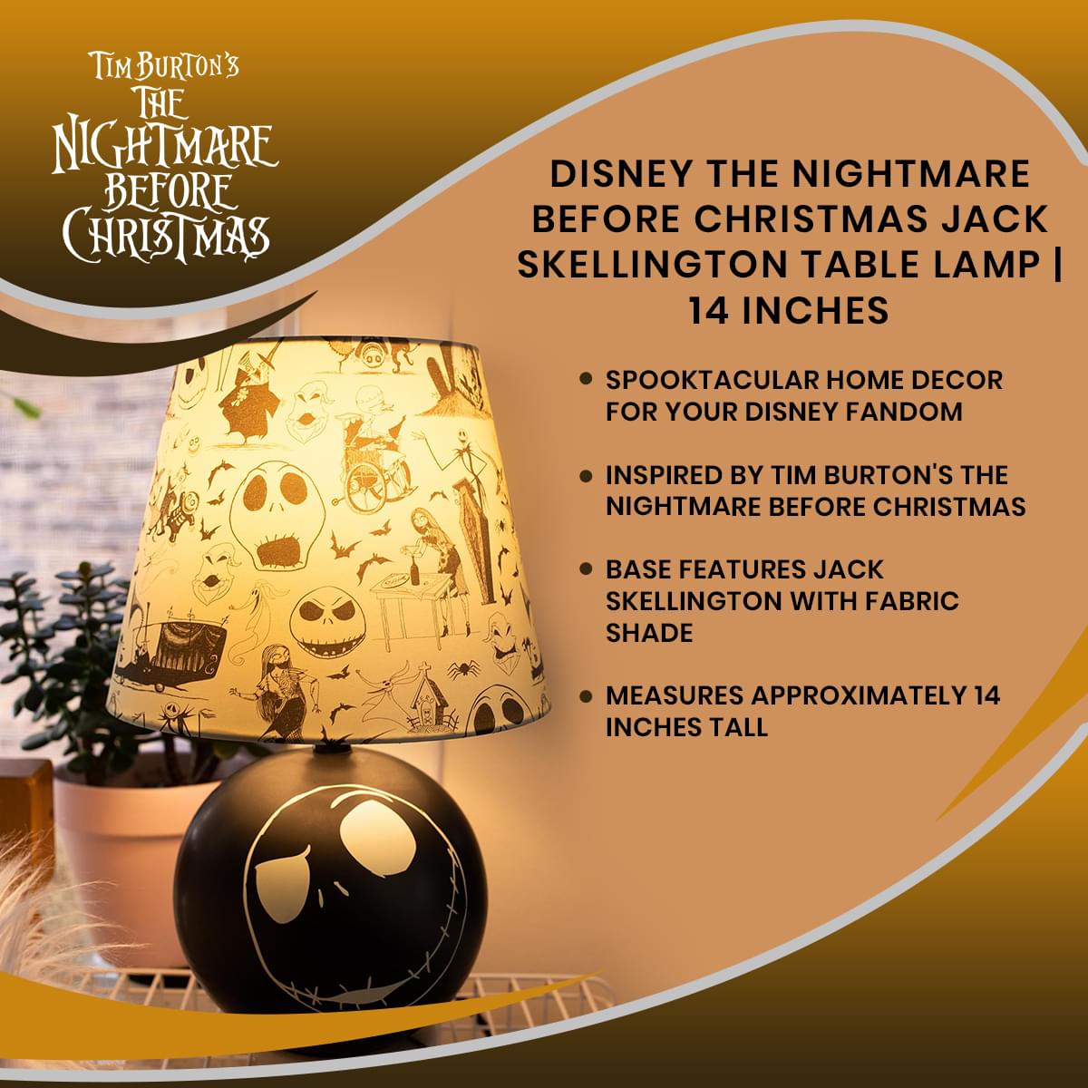 Disney The Nightmare Before Christmas Jack Skellington Table Lamp | 14 Inches