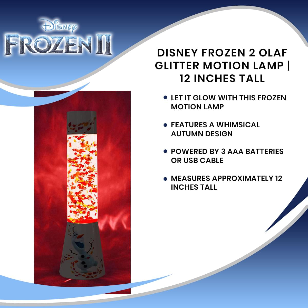 Disney Frozen 2 Olaf Glitter Motion Lamp | 12 Inches Tall